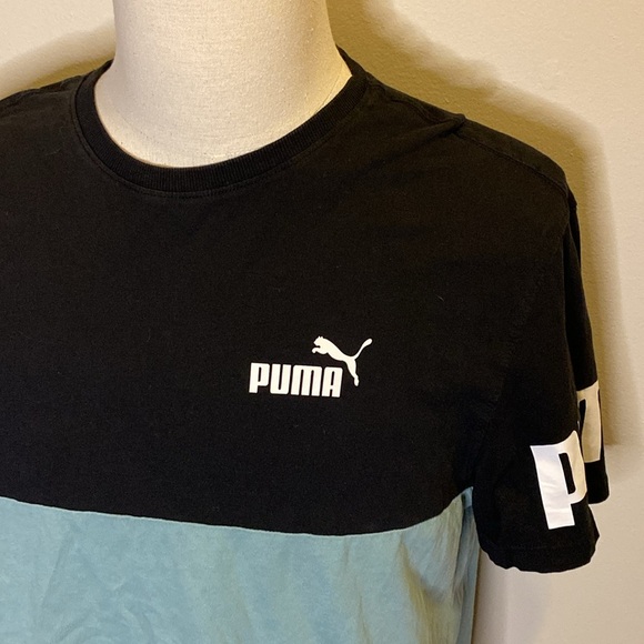 Puma Blue and Black Colorblocked Logo Athletic T-Shirt (sz L) - Picture 3 of 7